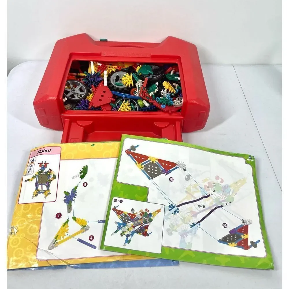 Vintage Kinex K’NEX Building Pieces and Red Hard Shell Cases 1990s Manuals